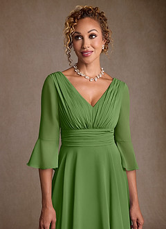 Azazie Aerynne Kleider für die Brautmutter A-Linie Plissee Chiffon Kleid Basilikum image5