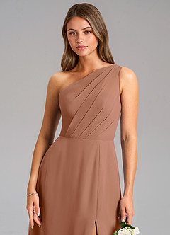 Azazie Phaedra Robes de demoiselle d'honneur Robe Trapèze en Mousseline de soie Ue épaule Bronze image8