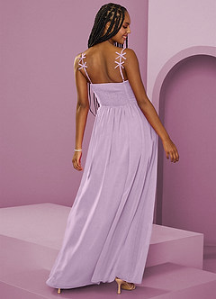 Barbie ♥ Azazie Robes de demoiselle d'honneur Robe Trapèze en Mousseline de soie Plissée Frostiges Flieder image2