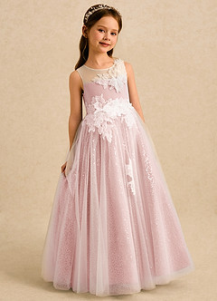 Azazie Addison Flower Girl Dresses Powder Pink Ball-Gown Sequins Tulle Dress image3