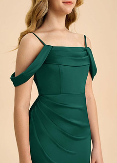 Azazie Saige Junior Emerald Sheath Off the Shoulder Stretch Satin Dress image6