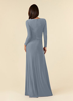 Azazie Natalya Mère de la mariée Robes Robe Trapèze en Tricot de luxe Plissée Bleu Poussiéreux image4