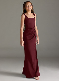 Azazie Mero Junior Cabernet Mermaid Pleated Stretch Satin Dress image3