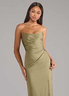 Azazie Marla Robes de demoiselle d'honneur Robe Fourreau Convertible en Satin extensible Sans bretelle Vert Mousse image2