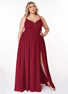Azazie Rayna Bridesmaid Dresses Burgundy A-Line V-Neck Pleated Chiffon Dress image7