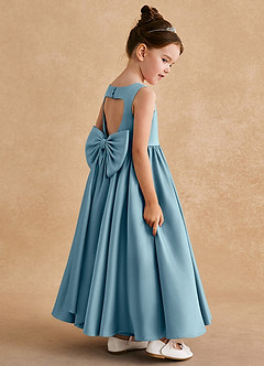 Azazie Bettie Flower Girl Dresses Moody Blue A-Line Bow Matte Satin Dress image5