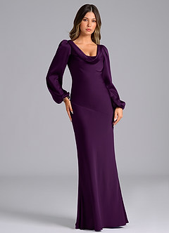 Azazie Rylina Brautjungfernkleider Meerjungfrau-Linie Langarm Stretch-Satin Kleid Traube image4