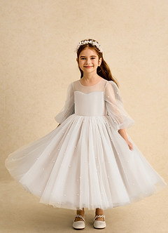 Azazie Trudy Blumenmädchenkleider Ballkleid Herzausschnitt Tüll Kleid Alabaster Weiß image5