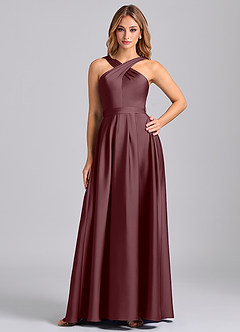 Azazie Dixie Bridesmaid Dresses Sangria A-Line Pleated Stretch Satin Dress image1