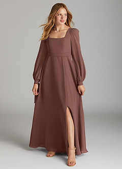 Azazie Leonia Junior Espresso A-Line with Pockets Chiffon Dress image1