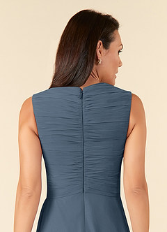 Azazie Theron Abiti per la Madre della Sposa Abito A-Line in Chiffon con Scollo a V a Pieghe Blu Nettuno image5