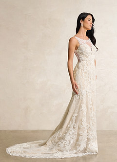 Azazie Divine Wedding Dresses Diamond White Champagne Mermaid Sequins Tulle Dress image1