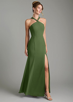 Azazie Rue Bridesmaid Dresses Olive A-Line Halter Chiffon Dress image1