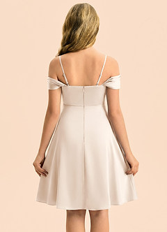 Azazie Anselie Junior White Alabaster A-Line Off the Shoulder Stretch Satin Dress image2