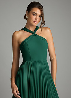 Azazie Afra Abiti da Damigella Abito A-Line in Chiffon Plissettato Smeraldo image5