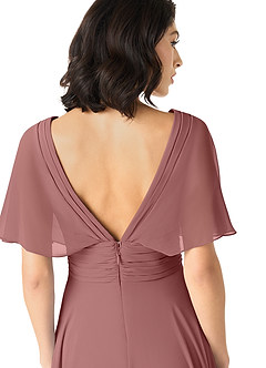 Azazie Pamela Bridesmaid Dresses Desert Rose A-Line V-Neck Pleated Chiffon Dress image5
