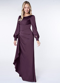 Azazie Raye Bridesmaid Dresses Plum Mermaid Long Sleeve Stretch Satin Dress image3