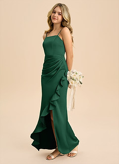 Azazie Buzzy Junior Robe Fourreau en Satin extensible Plissée Vert Foncé image6