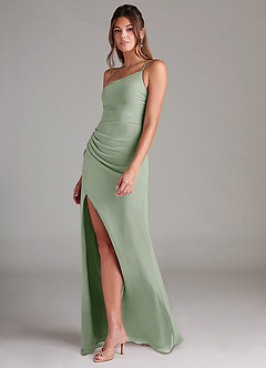 Azazie Eren Bridesmaid Dresses Dusty Sage Sheath One Shoulder Chiffon Dress image5