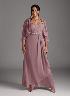 Azazie Ainsling Abiti per la Madre della Sposa Abito A-Line in Chiffon in Pizzo con Scollo Quadrato Rosa Polverosa image12