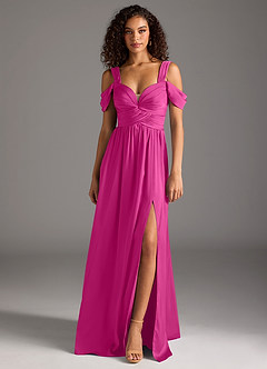 Azazie Lianne Brautjungfernkleider A-Linie Schulterfrei Stretch-Satin Kleid Fuchsia image8