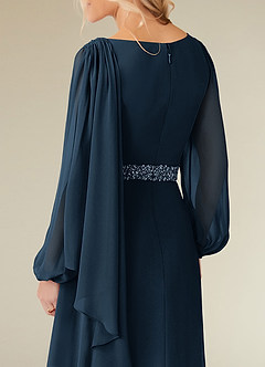 Azazie Priyanka Mother of the Bride Dresses Dark Navy A-Line Boatneck Pleated Chiffon Dress image4