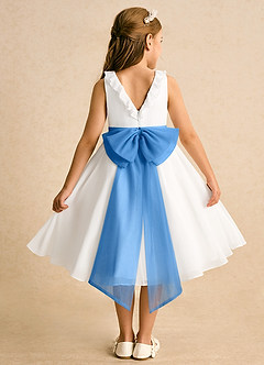 Azazie Dani Abiti da Ragazza di Fiori Abito A-Line in Chiffon Fiocco Avorio Ghiandaia Azzurra image2