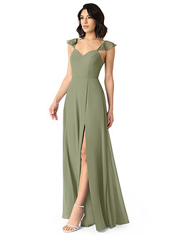 Azazie Everett Bridesmaid Dresses Pistachio A-Line V-neck Ruched Chiffon Dress image3