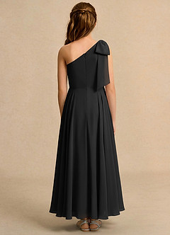 Azazie Guppy Girls Formal Flower Girl Dresses Black A-Line One Shoulder Chiffon Dress image2