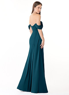 Azazie Amyra Robes de demoiselle d'honneur Robe Fourreau Convertible en Satin extensible Épaule décolletée Bleu Encre image6