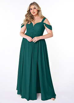 Azazie Lianne Bridesmaid Dresses Peacock A-Line Off the Shoulder Chiffon Dress image7