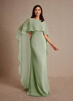 Azazie Milfred Mother of the Bride Dresses Dusty Sage Sheath Boatneck Stretch Satin Dress image3