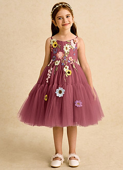 Azazie Osea Flower Girl Dresses Merlot Ball-Gown Pleated Tulle Dress image7