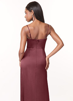 Azazie Maci Brautjungfernkleider A-Linie V-Hals Gefaltet Stretch-Satin Kleid Wüstenrose image4