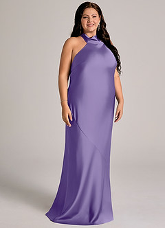 Azazie Velli Vestidos de damas de honor Vestido de Tahití de Satén Elástico de Corte Sirena con Cuello Alto image10