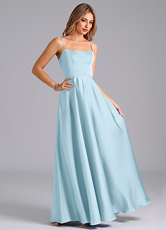 Azazie Elita Bridesmaid Dresses Sky Blue A-Line Pleated Stretch Satin Dress image3