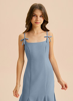 Azazie Evey Junior Abito Sirena in Chiffon Plissettato Blu Polveroso image6