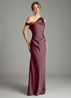 Azazie Emerson Bridesmaid Dresses Sangria Mermaid Off the Shoulder Stretch Satin Dress image5