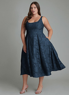 Azazie Amalie Bridesmaid Dresses Dark Navy A-Line Pleated Floral Burnout Dress image7