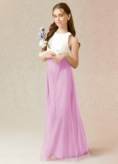 Azazie Albertine Junior Candy Pink A-Line Lace Chiffon Dress image4