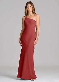 Azazie Monroe 신부 들러리 드레스 쉬스 한쪽 어깨 쉬폰 바닥 길이 드레스 image1