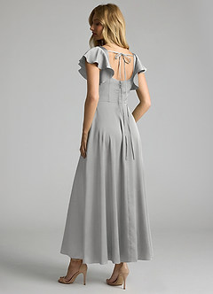 Azazie Bondi Bridesmaid Dresses Silver A-Line Ruched Stretch Satin Dress image2