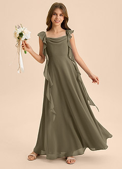 Azazie Carmin Junior Willow Green A-Line Ruched Chiffon Dress image4