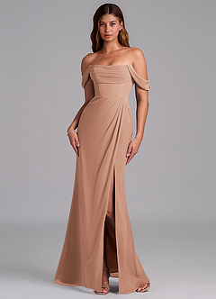 Azazie Johana Jurken voor bruidsmeisjes Converteerbaar Jurk van Chiffon met Zeemeermin Off the Shoulder Champagne Roos image7