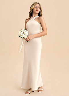 Azazie Doretta Junior Robe Fourreau en Mousseline de soie Plissée Albâtre Blanc image6