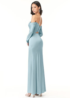 Azazie Hallie Bridesmaid Dresses Moody Blue Sheath Off-The-Shoulder Long Sleeve Stretch Satin Convertible Dress image6