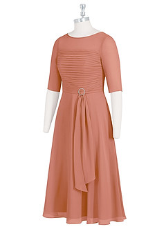 Azazie Naomi Abiti per la Madre della Sposa Abito A-Line in Chiffon Plissettato con Scollo a Barca Più Tagliato image9