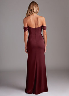 Azazie Saige Robes de demoiselle d'honneur Robe Fourreau en Satin extensible Épaule décolletée Cabernet image10