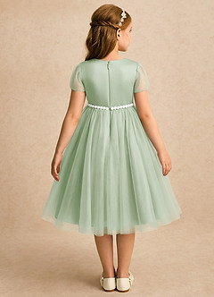 Azazie Kaylor Flower Girl Dresses Dusty Sage A-Line Pleated Tulle Dress image2