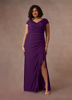 Azazie Roya Mother of the Bride Dresses Grape Mermaid V-Neck Pleated Mesh Dress image7